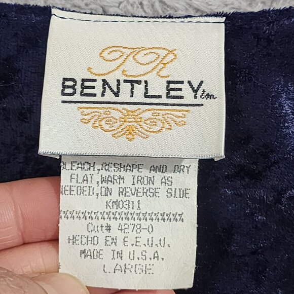 Vintage Bentley Womens Large Navy Blue Velvet Studde  V-Neck Long Sleeve Top JPT - Picture 4 of 8